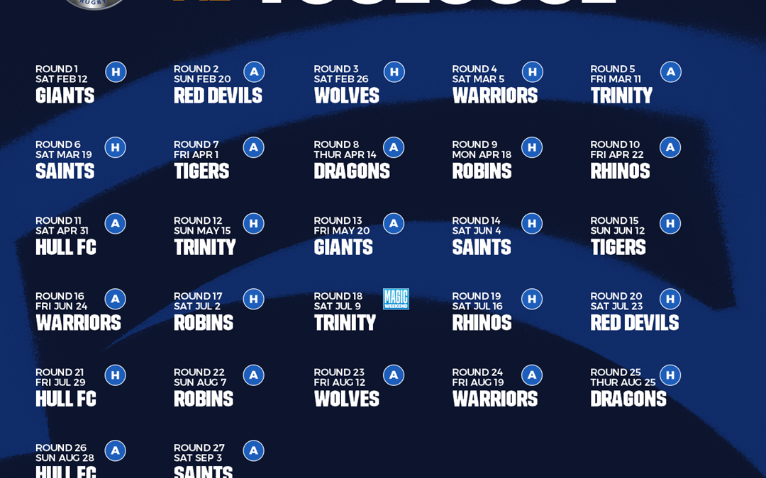 Le Calendrier des matchs saison 2022